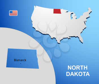 North Dakota on USA map with map of the state