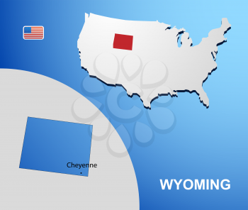 Wyoming on USA map with map of the state