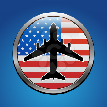 Airplane symbol with USA flag vector design