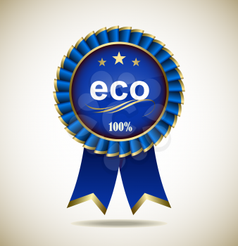 Award Rossete with Ribbon. Eco and Natural. Vector badge