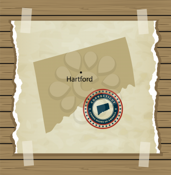 Connecticut map with stamp vintage vector background