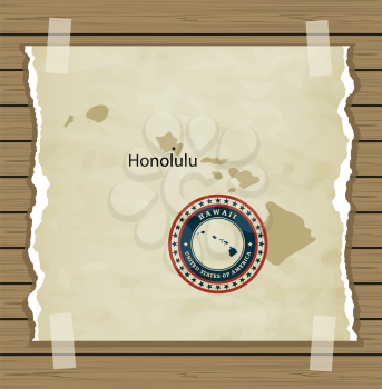 Hawaii map with stamp vintage vector background