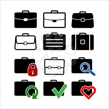 Case Icon Set. Suitcase, briefcase, diplomat, school bag, business case