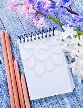flowers on the wooden table, spring background