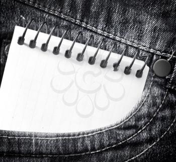 blank Notepad in your pocket denim pants