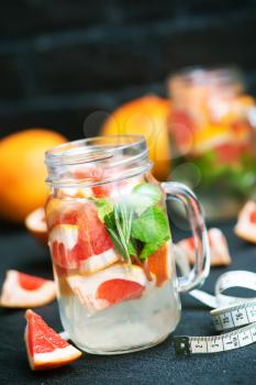 detox drink with grapefruit in glass bank