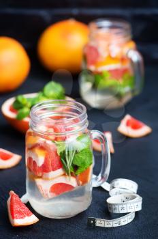 detox drink with grapefruit in glass bank