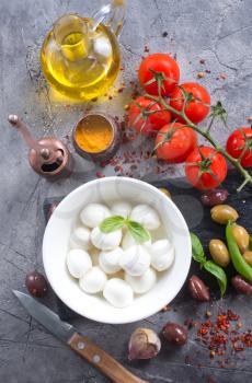 fresh ingredients for caprese salad on a table