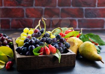 autumn fruits on a table, stock photo