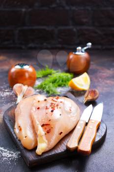 raw chicken fillets with spice on the plate