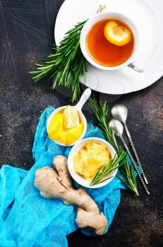 Tea with honey and ginger, stock photo