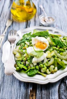 salad with boiled egg and fresh spinach on plate