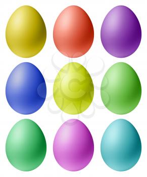 Realistic colored easter eggs set isolated on white background symbols for Easter holiday 3D illustration