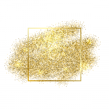 Gold sparkles on white background. Gold glitter background. Gold background for card, certificate, gift, luxury, voucher