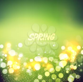Abstract spring defocused background. Green bokeh. Summer blurred meadow. Vector illustration