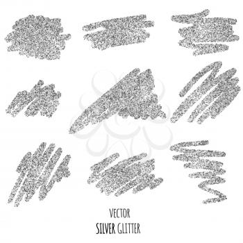 Set of vector Silver sparkles on white background. Silver glitter background. 