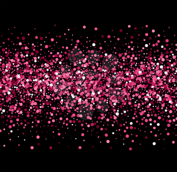 Color sparkles on black background. Pink glitter background. 