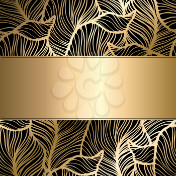 Vector vintage gold card with seamless damask pattern  EPS 10