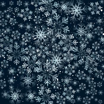 Vector illustration. Abstract Christmas snowflakes background. Black color