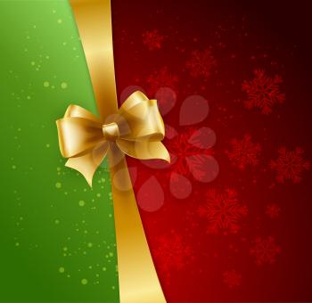Christmas Background. Vector Design. Gold bow in red and green background