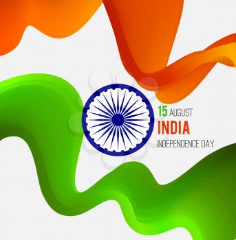 Indian Independence Day concept background with Ashoka wheel in national flag tricolors. Vector Illustration