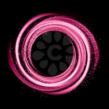 Abstract background with pink luminous swirling backdrop. Glowing spiral. Vector whirlpool
