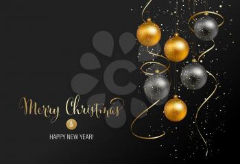 Vector elegant Christmas background with gold and black evening baubles