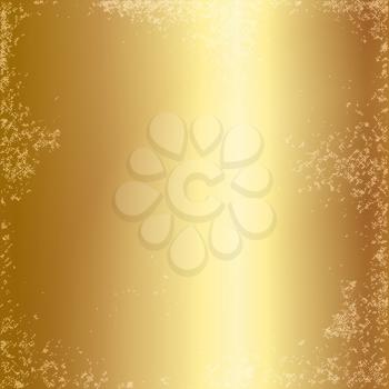 Gold foil texture background. Realistic golden vector metal gradient template with grunge effect for frame design.