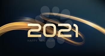 2020 New year with Abstract shiny color gold wave design element on dark background. For Calendar, poster design