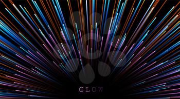 Abstract background in blue, orange and purple neon glow colors.Explosion in universe. Cosmic background for event, party, celebration. Speed of light in galaxy.