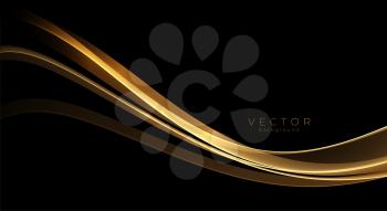 Abstract shiny color gold wave design element on dark background. Fashion flow lines for cosmetic gift voucher, website and advertising. Awarding the nomination ceremony luxury background. Vector design