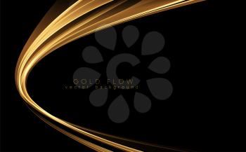 Abstract shiny color gold wave design element on dark background. Fashion flow lines for cosmetic gift voucher, website and advertising. Awarding the nomination ceremony luxury background. Vector design