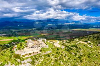 Aerial view of Lekuresi Castle in Saranda, South Albania