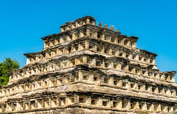 Pyramid of the Niches at El Tajin archeological site, UNESCO world heritage in Mexico