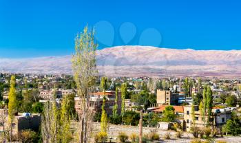 View of Baalbek town with mountains in the background - Lebanon, the Beqaa Valley