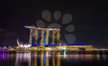 View of Marina Bay at night in Singapore