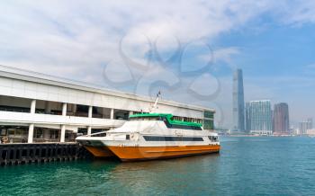 Boat at the Central Ferry Piers in Hong Kong, China