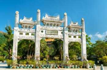 Entrance Gate to Po Lin Monastery at Ngong Ping - Lantau Island, Hong Kong, China
