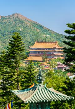 View of Po Lin Monastery located on Ngong Ping Plateau, on Lantau Island, Hong Kong - China