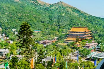 View of Po Lin Monastery located on Ngong Ping Plateau, on Lantau Island, Hong Kong - China