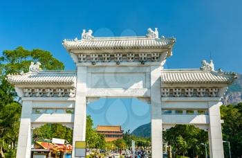 Entrance Gate to Po Lin Monastery at Ngong Ping - Lantau Island, Hong Kong, China