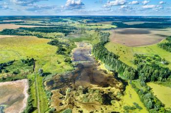 Aerial view of swamps in Central Black Earth Region - Kursk Oblast, Russia