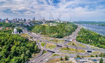 Aerial view of a turbine road interchange in Kiev, the capital of Ukraine