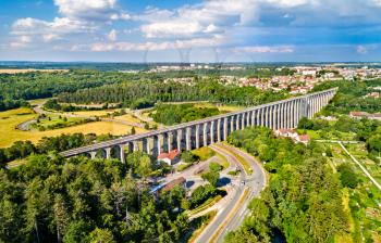 Aerial view of Chaumont Viaduct, a railway bridge in the Haute-Marne department of France