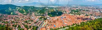 Aerial panorama of Brasov in Transylvania, Romania