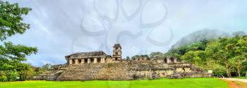 The Palace at the Palenque Maya Archeological Site. UNESCO world heritage in Mexico