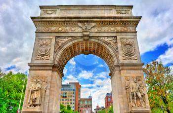 The Washington Square Arch, a marble triumphal arch in Manhattan - New York City, USA