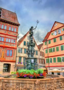 Neptune fountain in front of the city hall of Tubingen - Baden-Wurttemberg, Germany