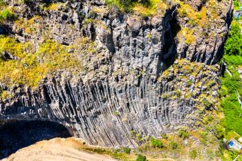 Aerial view of the Garni Gorge with unique basalt column formations. Armenia