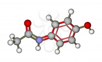 Optimized molecular structure of paracetamol (acetaminophen) on a white background